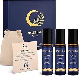 Presentes premium Breathe Roll On Aceites Esenciales – Calm, Focus Y Energy Aromaterapia Natural