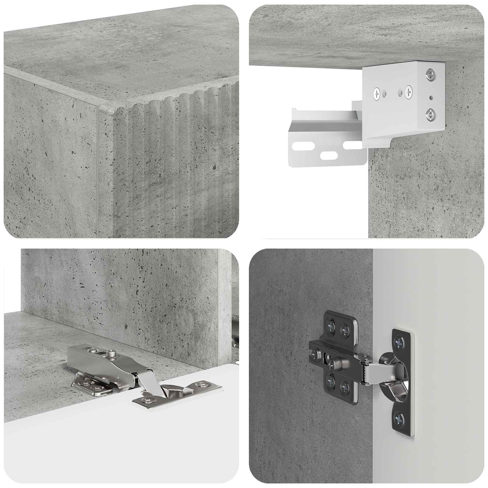 TV-Schrankset Wandmontiert 3-teilig, Beton Grau Holzwerkstoff, Modernes Media Center, Wohnzimmer, Schlafzimmer, Stauraum, 31x30x100cm