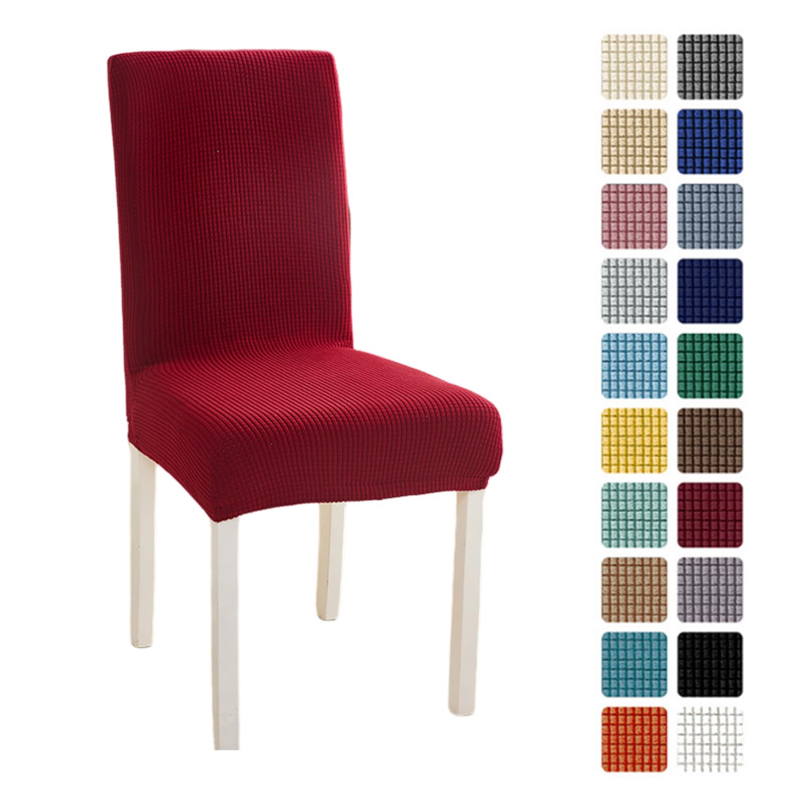 Odot Chair Covers Set of 2/4/6, Elastic Dining Chairs Seat Covers Solid Colours Jacquard Plaid Dining Chair Covers, Washable High Back Stretch Chair Cover for Restaurant (Set of 2,Burgundy)