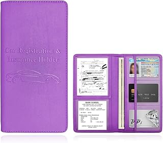Car Registration and Insurance Holder, PU Leather Vehicle Glove Box Organizer with Magnetic Shut, Wallet Case for Insurance Card Driver License Document, Car Accessories (Purple, Matte)