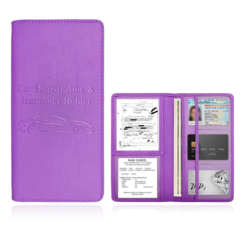 Wevdn Organizador para Porta-Luvas em Couro Sintético com Fechamento Magnético Roxo Fosco