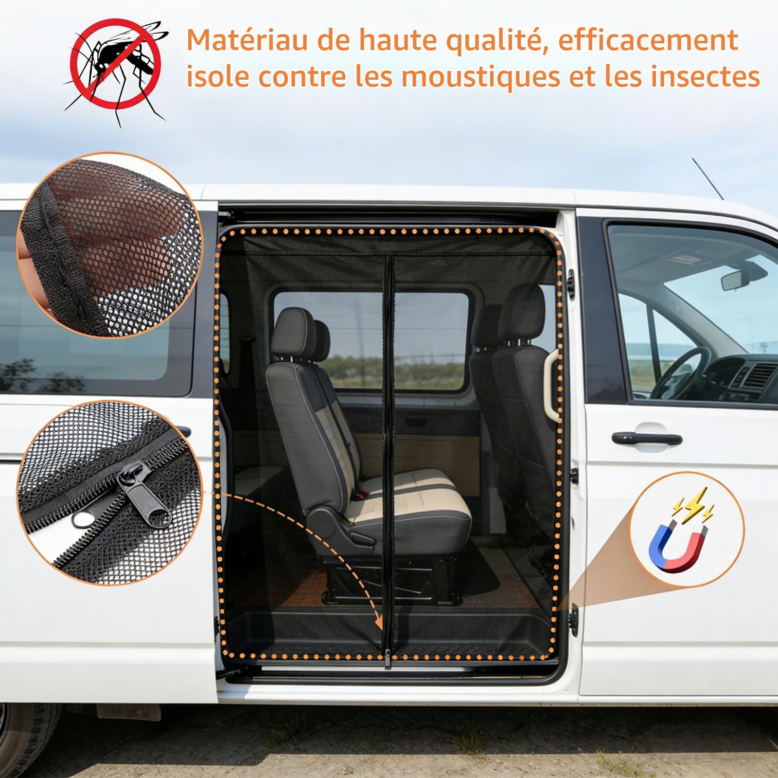 Moustiquaire Magnétique pour VW T5 T6 Porte Coulissante | NIGOOLATA Moustiquaire Van Aménagé Filet Anti-Moustiques et Protection Solaire pour Camping