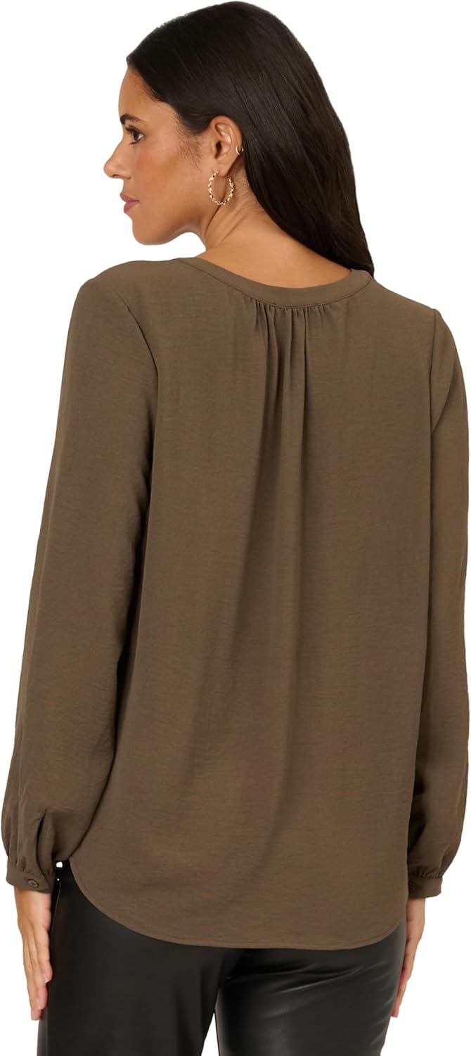 Adrianna Papell Womens V-Placket Airflow Woven Blouse with Long Sleeves - Image 2