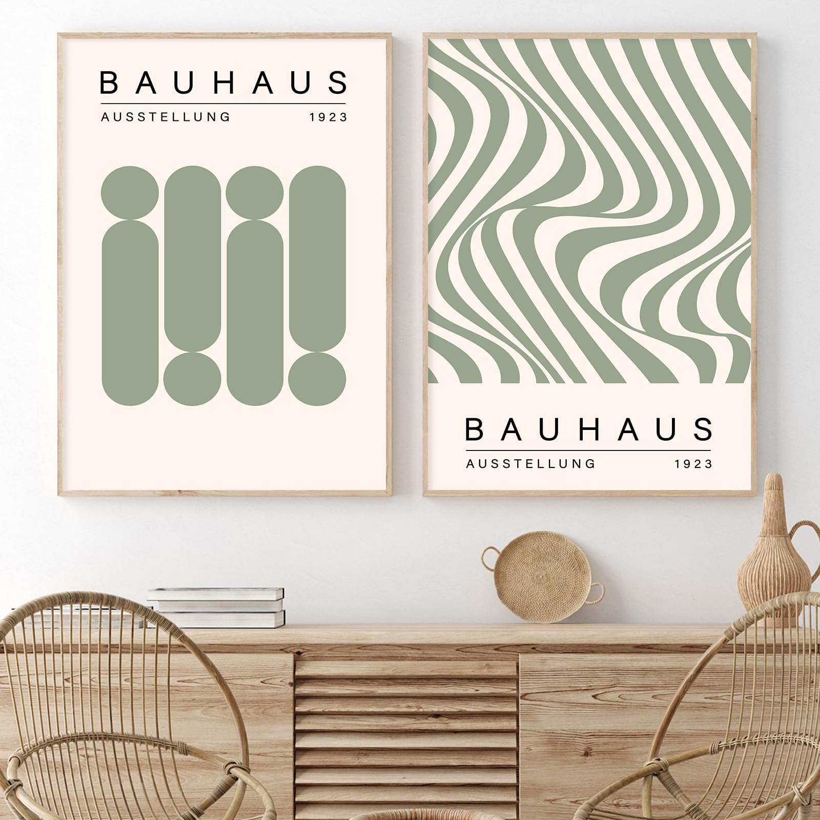 Gotletaeld 2Lswclbhs Geometric Line Wall Art Bauhaus 1923 Poster Sage Green Abstract Paintings Mid Century Modern Artwork Bauhaus Exhibition Poster Abstract Shape Prints Boho Modern Picture For Livingroom 16X24in Unframed