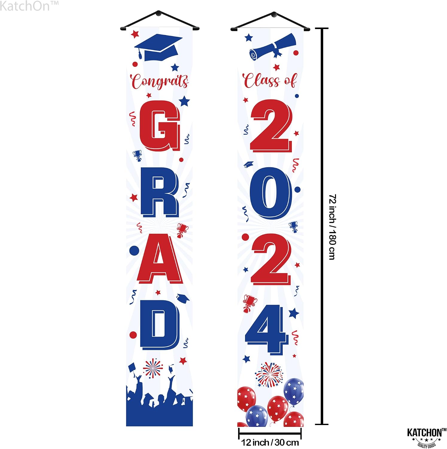 KatchOn, Red and Blue Congrats Grad Banner - 72x12 Inch, NO DIY | Graduation Door Banner, Graduation Door Decorations | Graduation Banner | Class of 2024 Banner, Graduation Decorations Class of 2024
