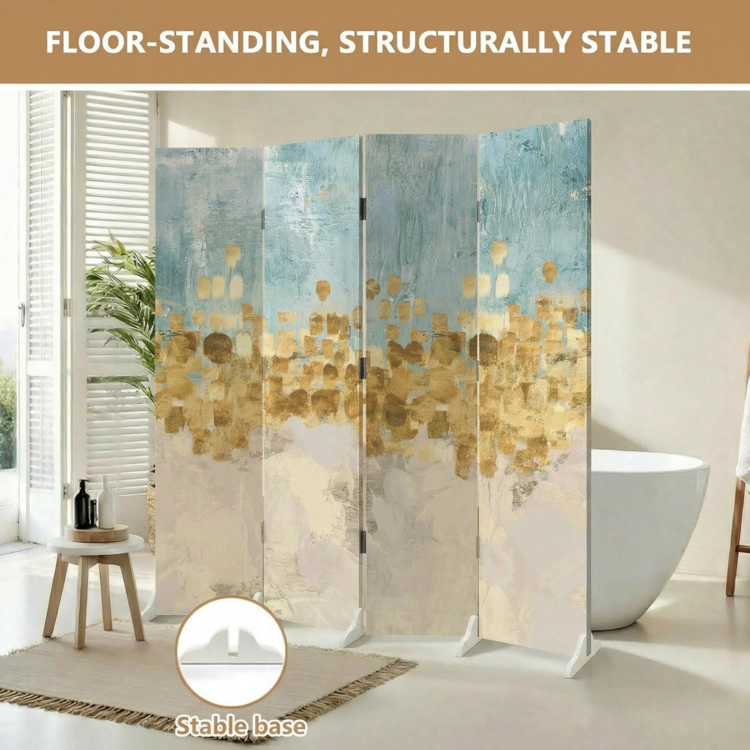 Freestanding Room Divider, 3/4/5/6 Panels Folding Privacy Screen, Canvas Partition Room Dividers, Solid Wood Frame Decorative Wall Panels for Indoor Home Office(Style4,3 Panel)