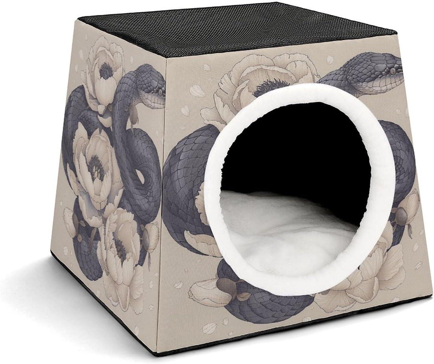 Pet Sleeping Nest Bed, Black Snake and Flower Printed Dog House Cat Nest, Winter Pet House are Suitable for Most Cats, Dogs, and Other Small Pets