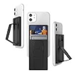 Universal Grip Stand and Phone Wallet, Adhesive 3 Card Holder with Finger Grip, Portrait and Landscape Stand Function, Compatible with iPhone, Samsung, Huawei and More, Black