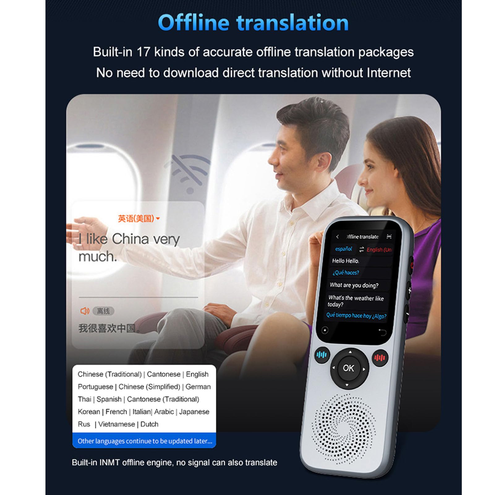Jectse Dispositivo de Traducción de Idiomas, Traductor de Voz AI en Tiempo Real para 138 Idiomas, Traductor Instantáneo con Pantalla Táctil de 2.0 '' Compatible sin Conexión/en