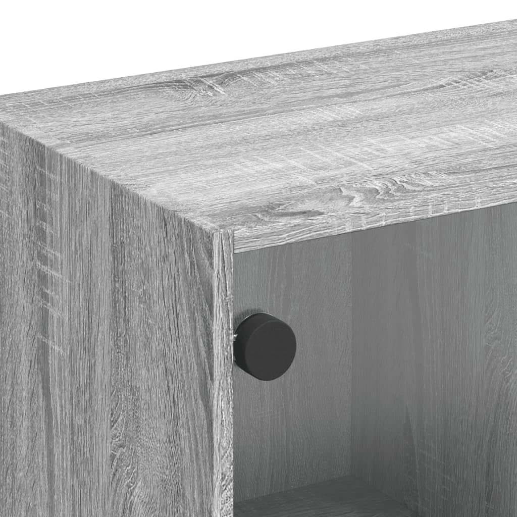 TV-Schrank mit Glastüren Grau Sonoma, 102x37x42 cm, Holzwerkstoff Modernes Design, Geräumiges Media-Center für Wohnzimmer und Schlafzimmer, Hohe Belastbarkeit