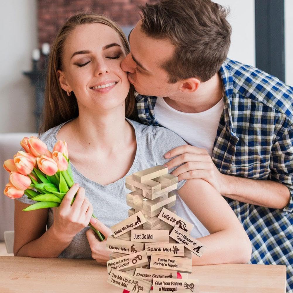 Gioco Di Torre Della Lussuria Per Coppie, 48 Blocchi In Legno Impilabili, Giochi Piccanti Per San Valentino