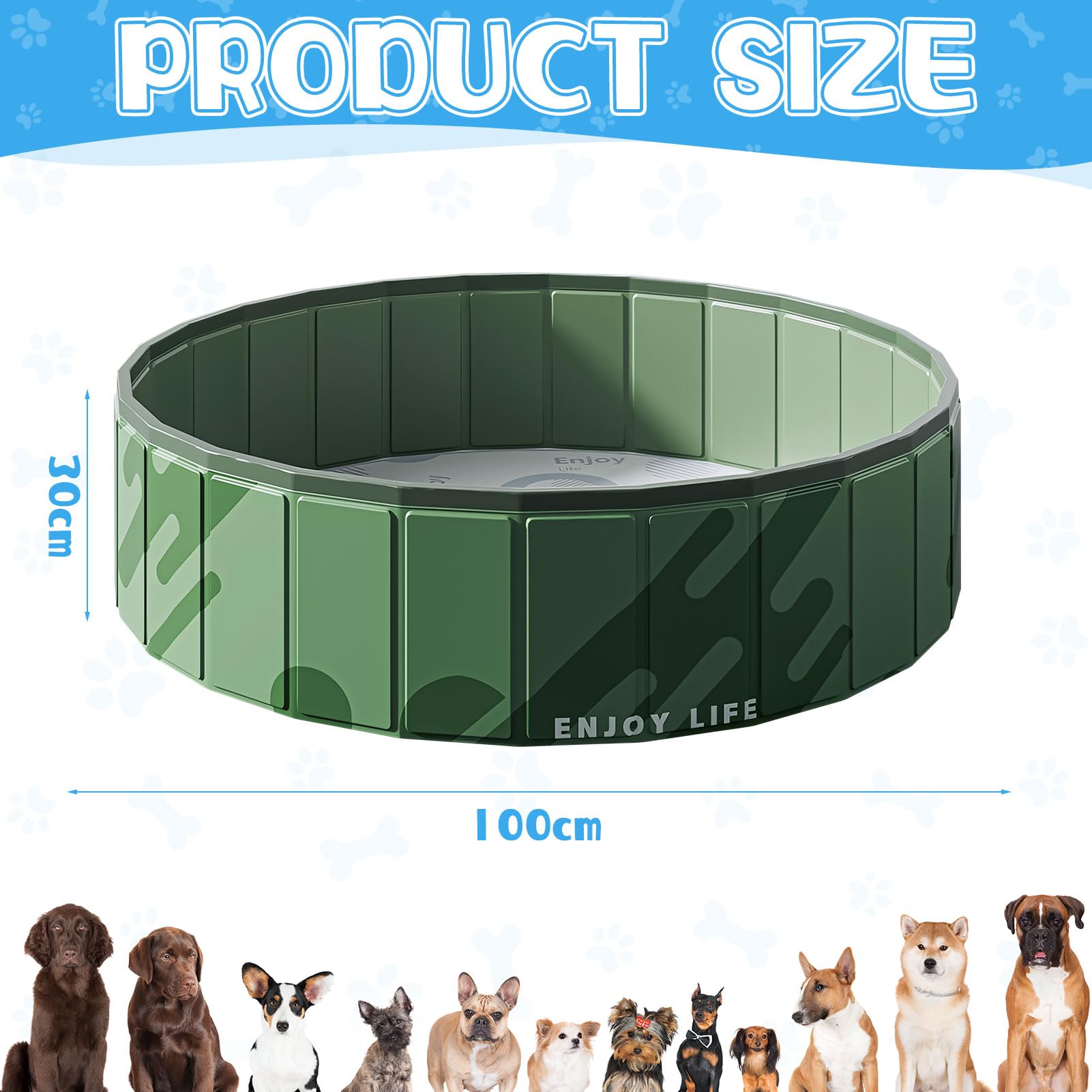 Piscine pour chien de grande taille - 80 x 20 cm/100 x 30 cm - Piscine pliable portable - En PVC épais - Baignoire pour chien robuste antidérapante et résistante à la déchirure - Pour grands et petits