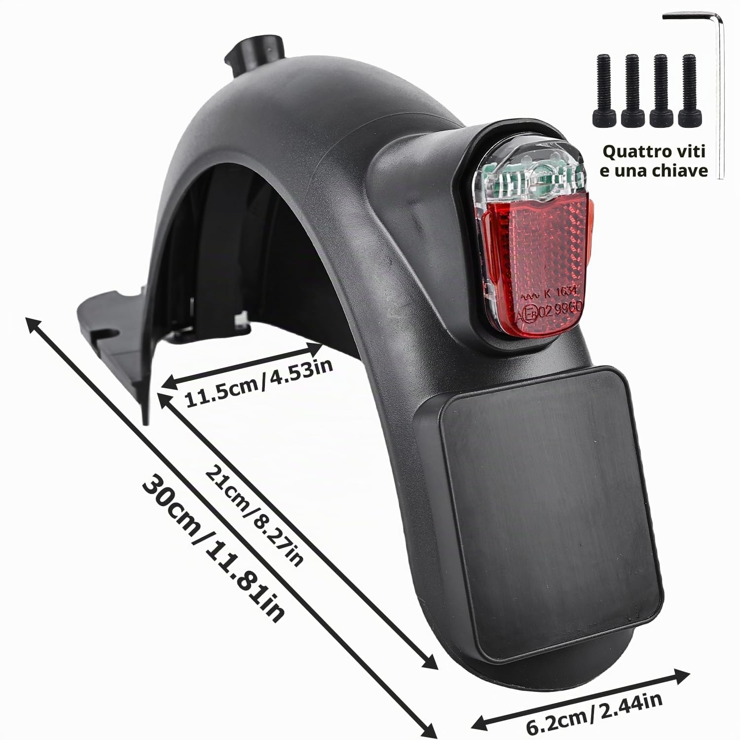 Parafango posteriore e posteriore a LED per Segway Ninebot Max G30 G30D Fender Taillight, Parafango posteriore con gancio, fanale posteriore (nero)