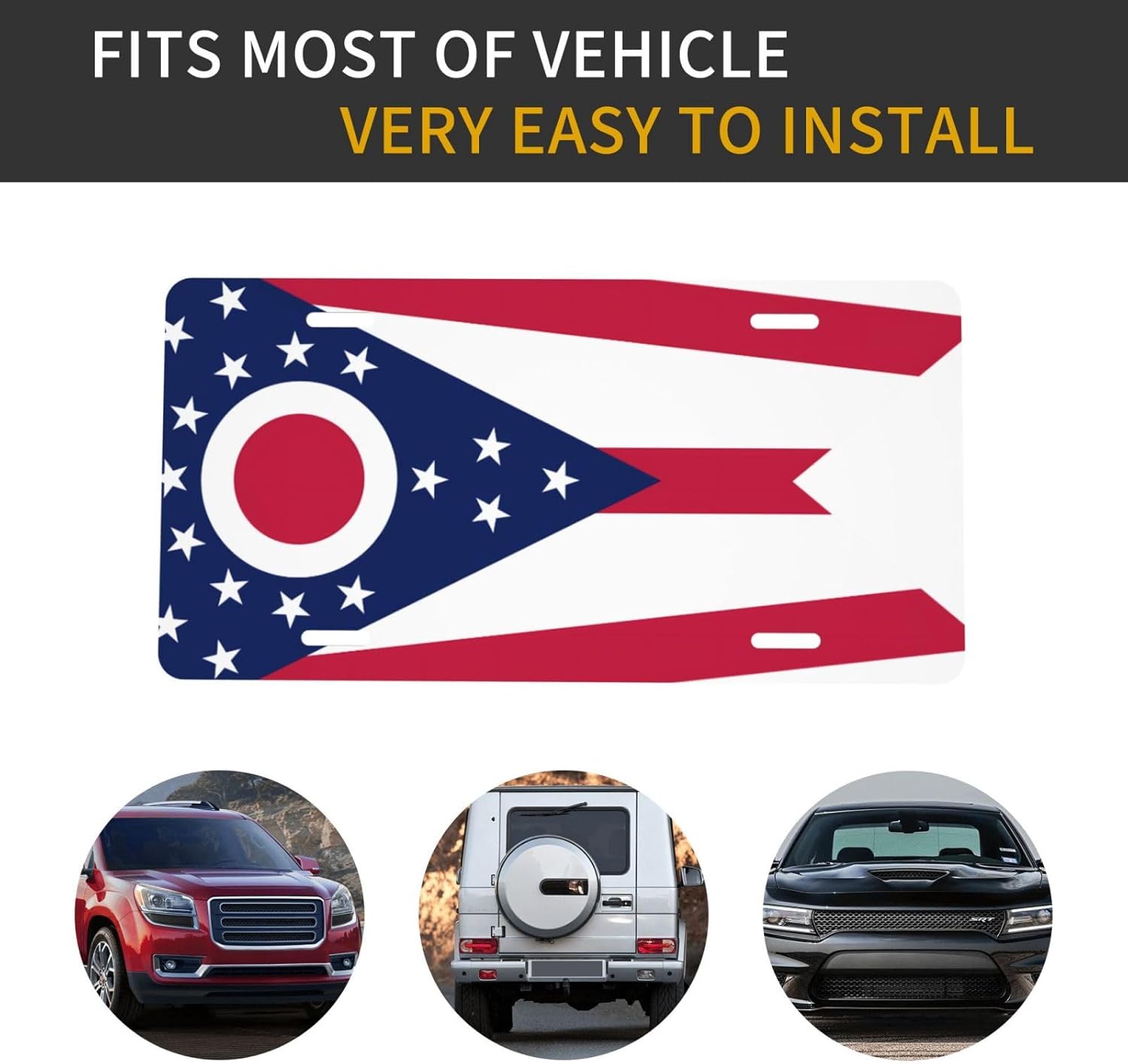 Ohio State Flag License Plate, 0.6 mm Thick, 12 x 6 inches, Decorative, Aluminum.