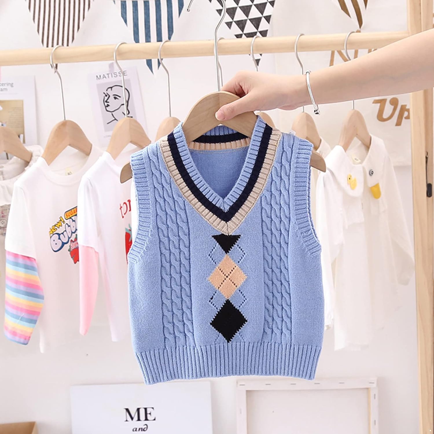 FEESHOW Little Kids Girls Casual Argyle Plaid Sweater Vest Toddler Sleeveless Thermal Warm School Uniform