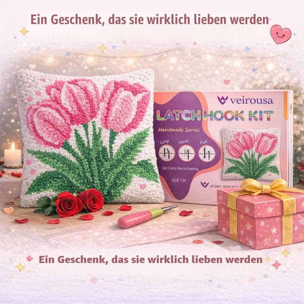 Knüpfhaken-Set mit Weihnachtswichteln für Erwachsene und Kinder, Anfänger, DIY-Knüpfkissen-Set, vorgedruckte Haken- und Knüpfteppich-Kits, Kreuzstich-Stickerei, Kissenbezug für Zuhause, Sofa