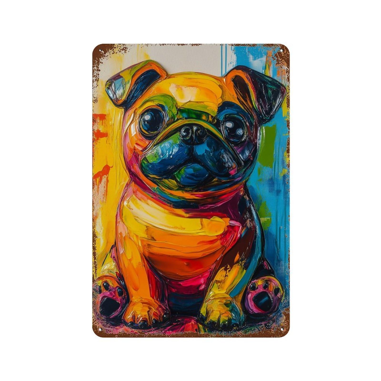 Colorful Pug Art Print-5 11.8"x7.9" Vintage Rust Metal Sign, Shabby Chic Decor for Garage, Bar And Workshop Decor