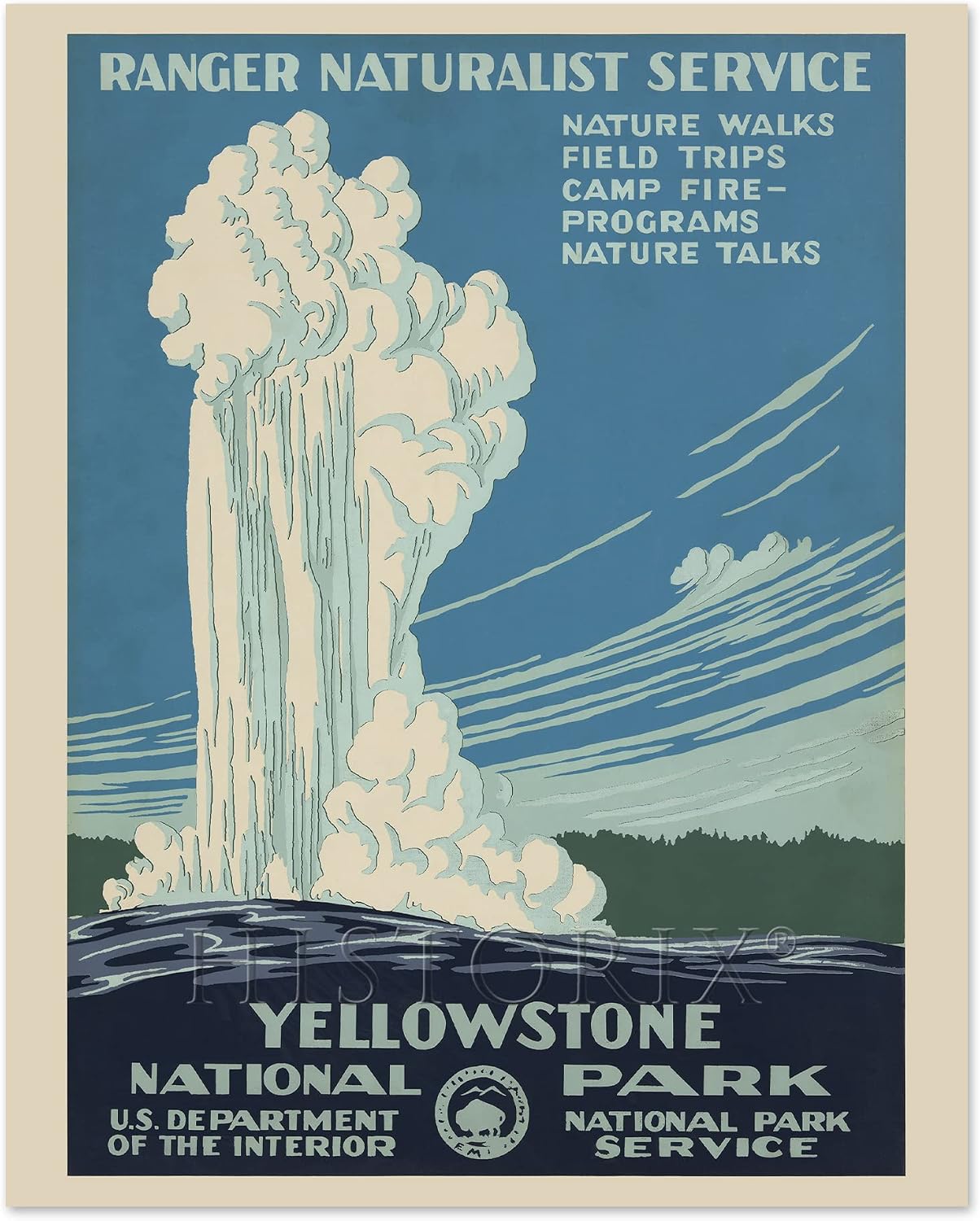 HISTORIX Vintage 1938 Yellowstone National Park Travel Poster - 8x10 Inch Yellowstone National Park Poster Wall Art Showing The Old Faithful Geyser