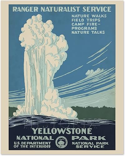 Miniatura 1 de HISTORIX Póster vintage de viaje del Parque Nacional Yellowstone de 1938, 8 x 10 pulgadas, arte de pared que muestra el viejo géiser fiel