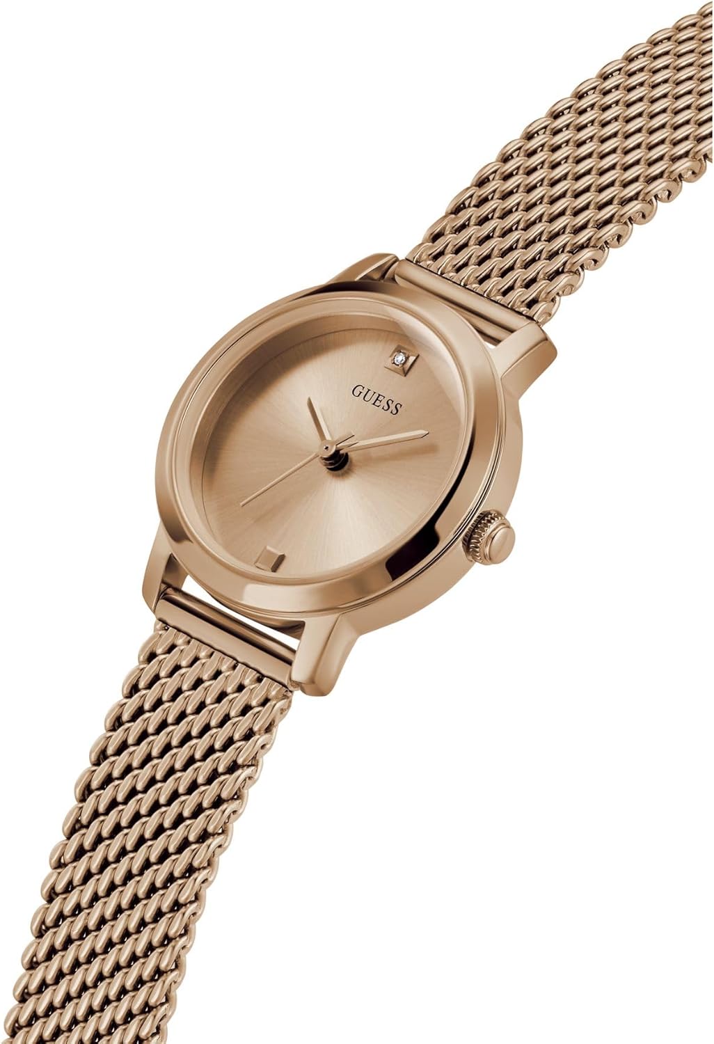 GUESS Rose Gold-Tone Mesh Diamond Analog Watch