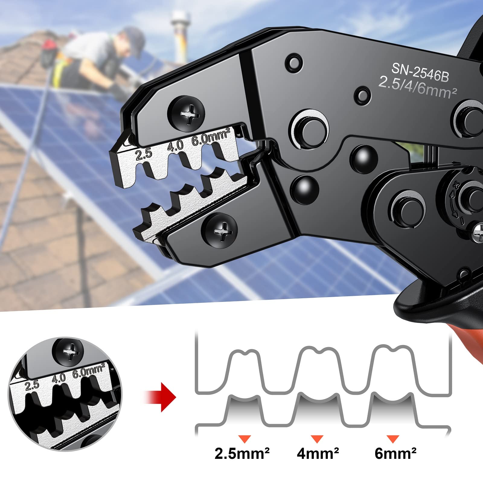 Preciva Pince à sertir solaire pour panneau solaire 2,5/4.0/6,0 mm² Câble PV