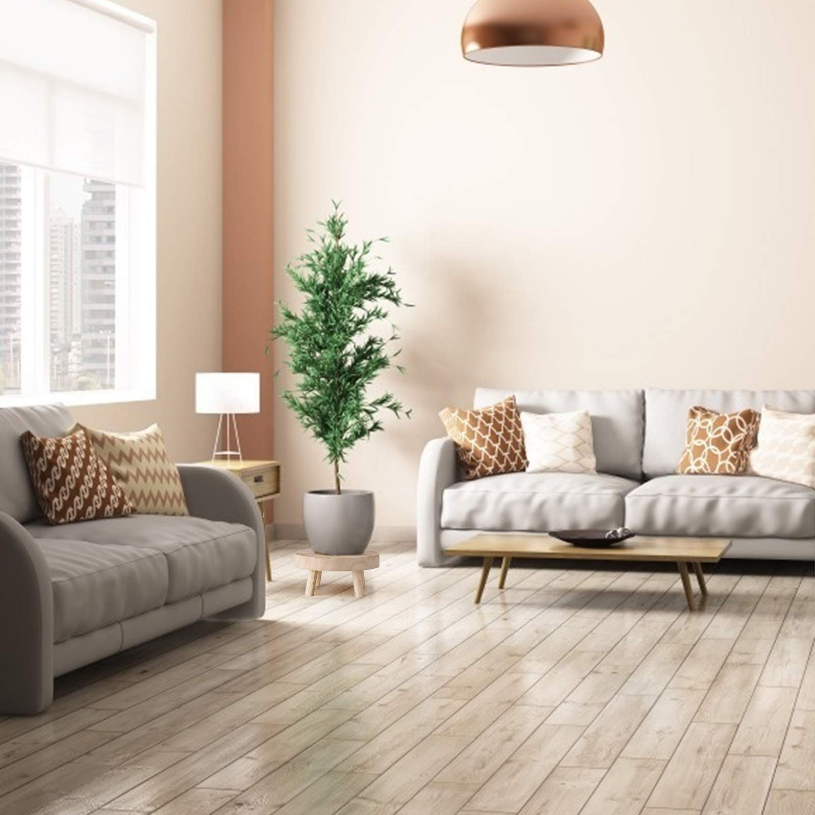 Lot de 3 mini tabourets en bois - Support moderne pour pot de fleurs - Support rond en bois massif - Pour décoration intérieure ou extérieure