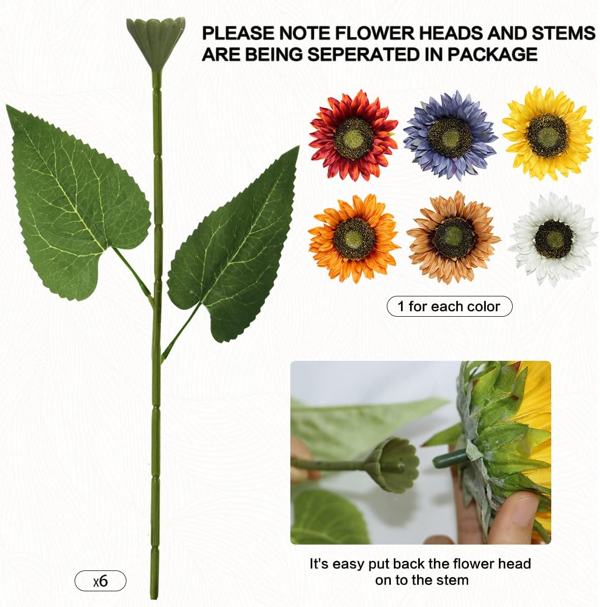 Olrla Long Stem Artificial Sunflowers for Tall Vase, Silk Fake Fall Sunflowers for Home Wedding Party Decoration (6 Mixed Colors) - Image 5