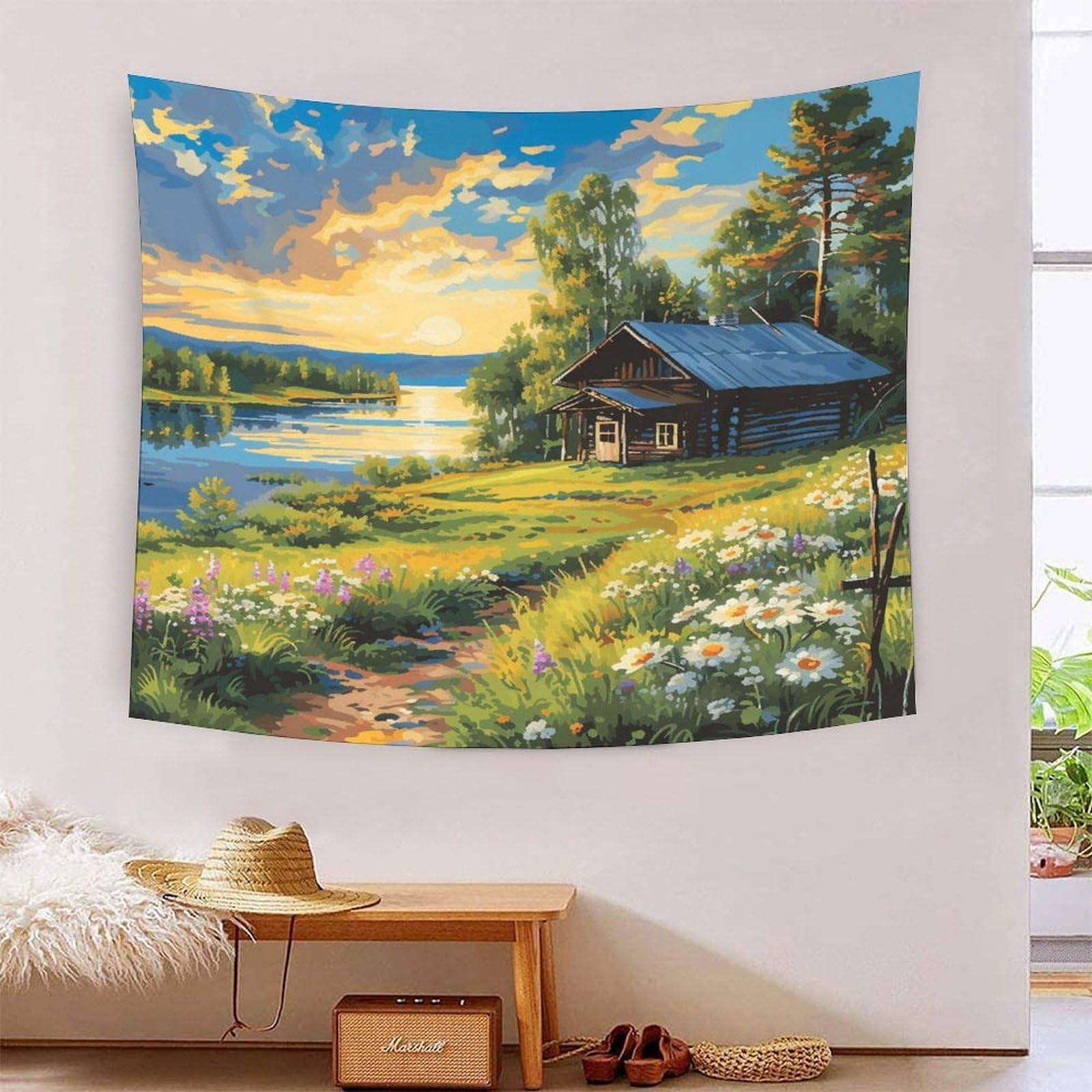 Couverture murale 3D cottage montagnard grand format en polyester premium - 7