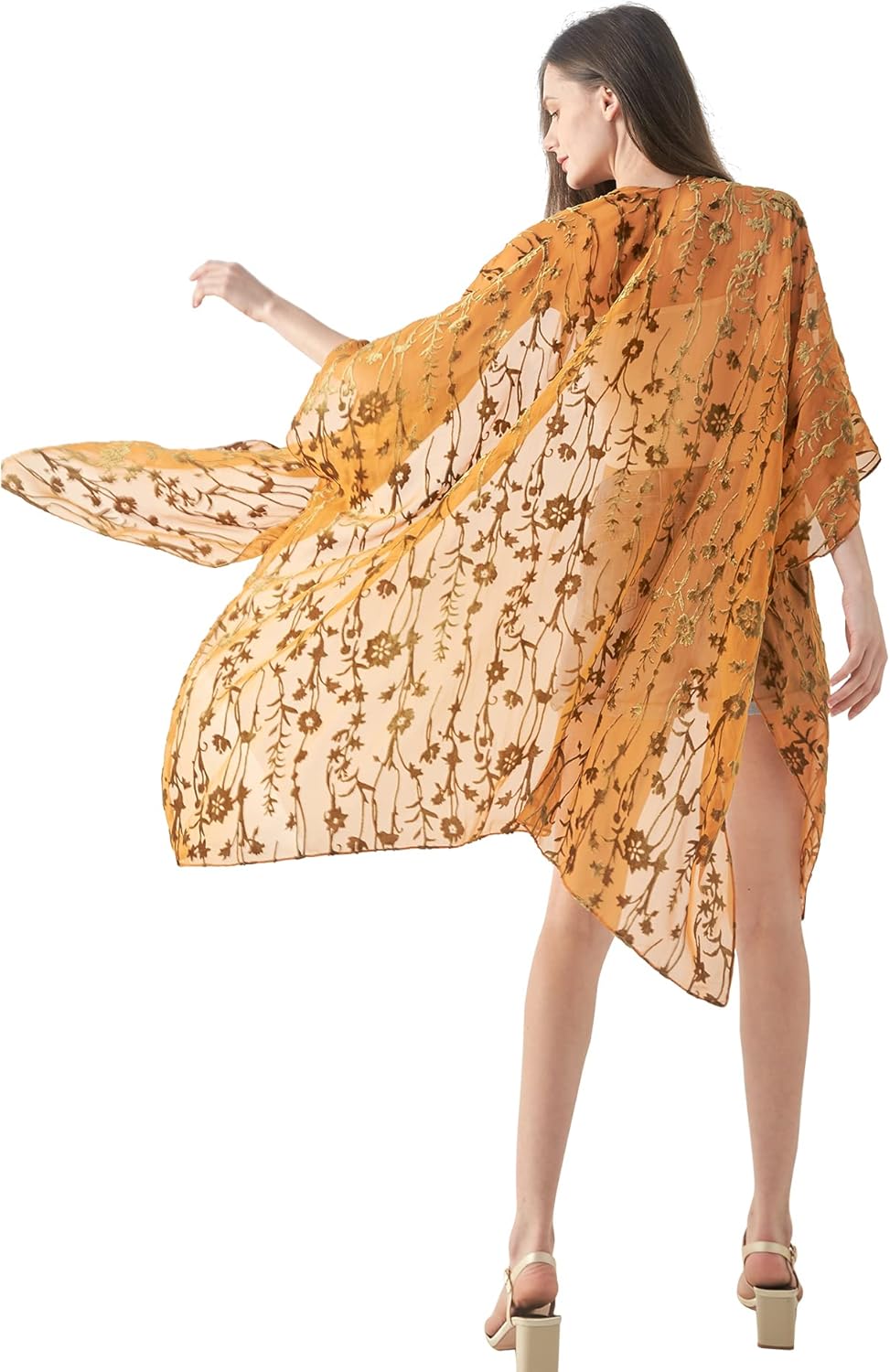MJ SERECA Women's Burnout Velvet Kimono Long Cardigan Cover Up Casual Outfit