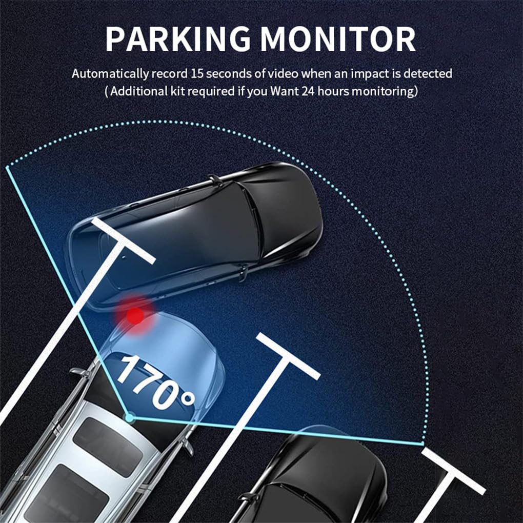 Dash cam a 3 Per canali con telecamere anteriori e posteriori | dotate di obiettivo anteriore a 170 gradi e posteriore impermeabile 150 gradi. Dash cam 1440P con telecamera integrata e