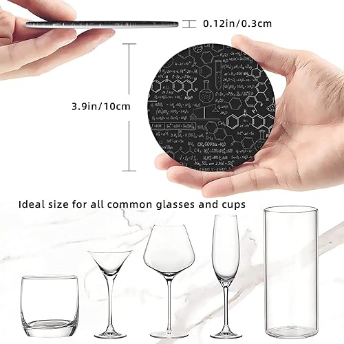 Miniatura 8 de Juego de 6 posavasos de cuero con estampado abstracto de ciencia química, con soporte redondo, resistente al calor, para bebidas, café, posavasos