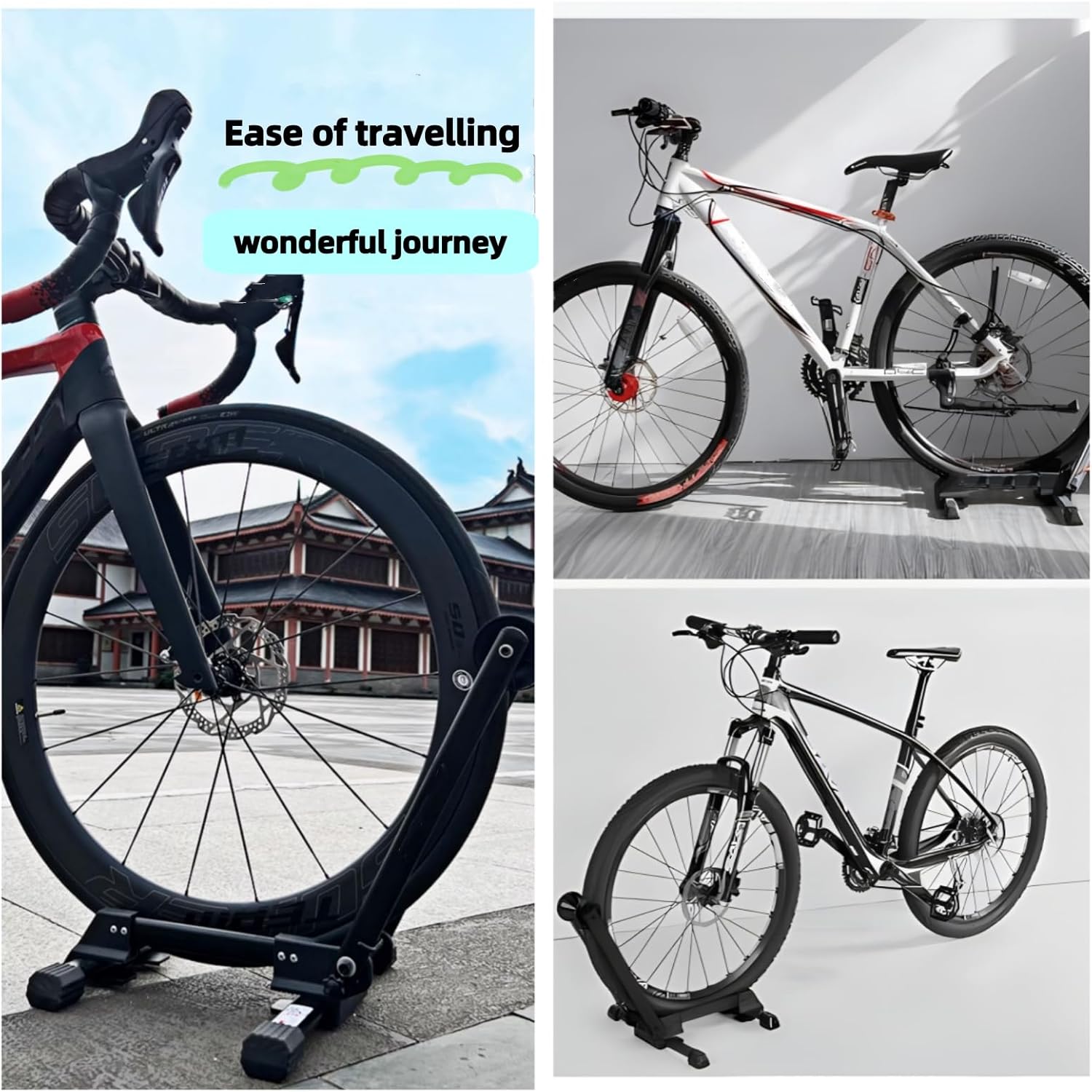 Folding Bike Floor Stand Dual Slot Fit 16-29in Mountain & Road Bicycles for Garage Home Indoor Outdoor Bike Storage Parking Rack, black