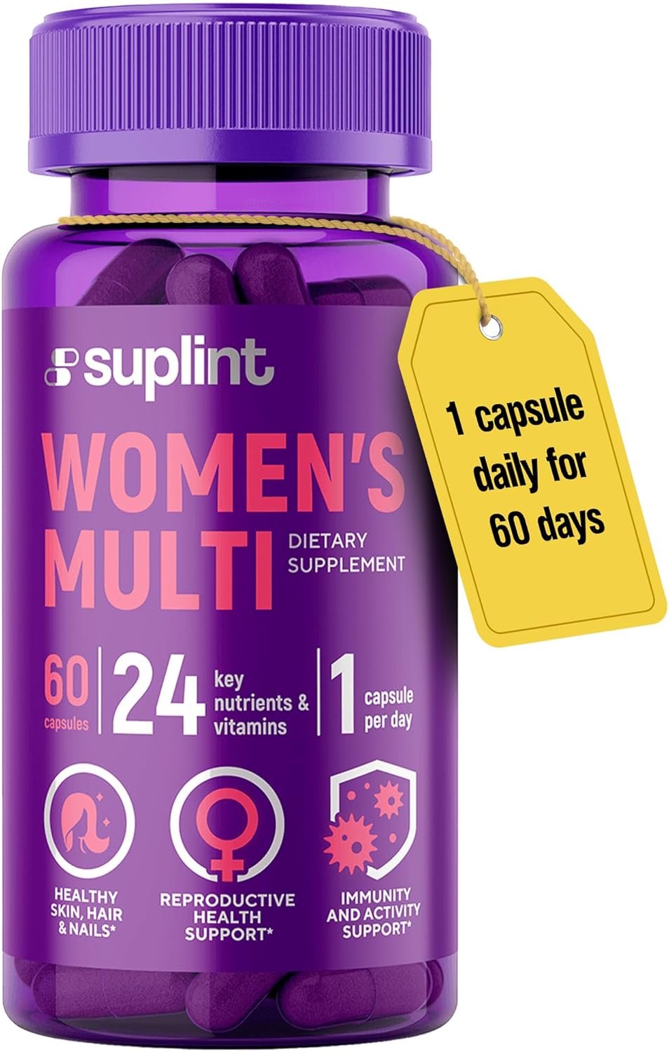 Multivitamine voor vrouwen – vitamine complex A-Z en mineralen zoals zink, biotine en meer – hoge dosis tabletten Multivinamine A, C, D, E, B6, B12, K – 60 capsules