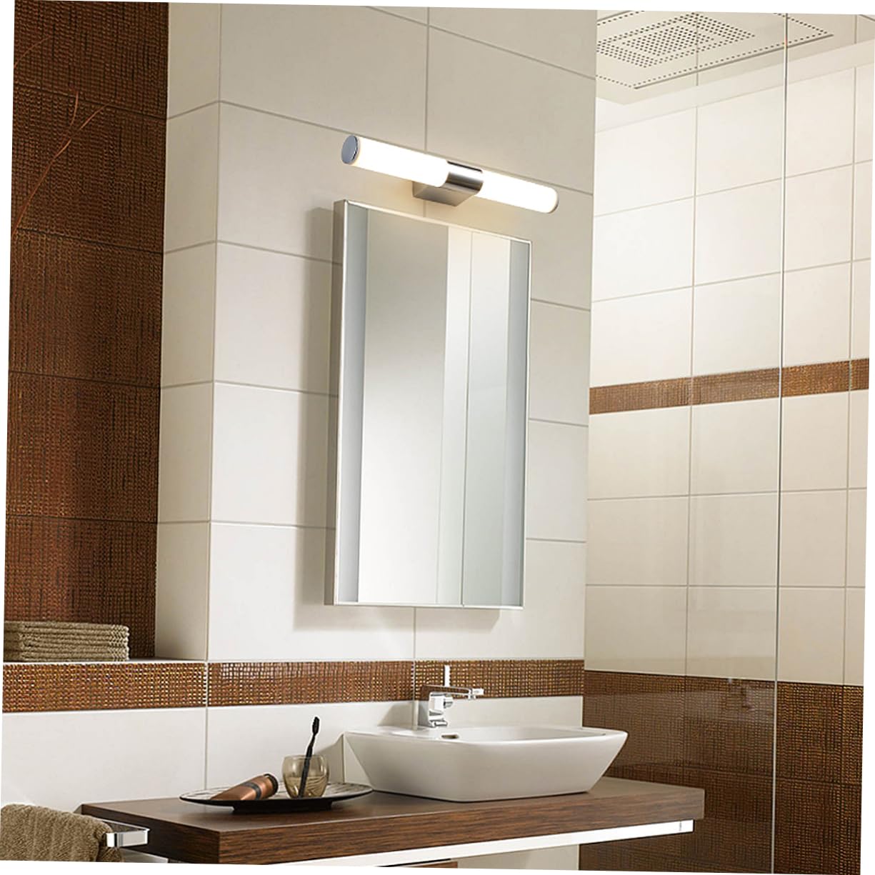 LALAFINA Lampada LED per Specchio da Bagno 8w in Metallo e Acrilico Cura degli Occhi e Luce Luminosa Struttura Solida 40cm Bianco