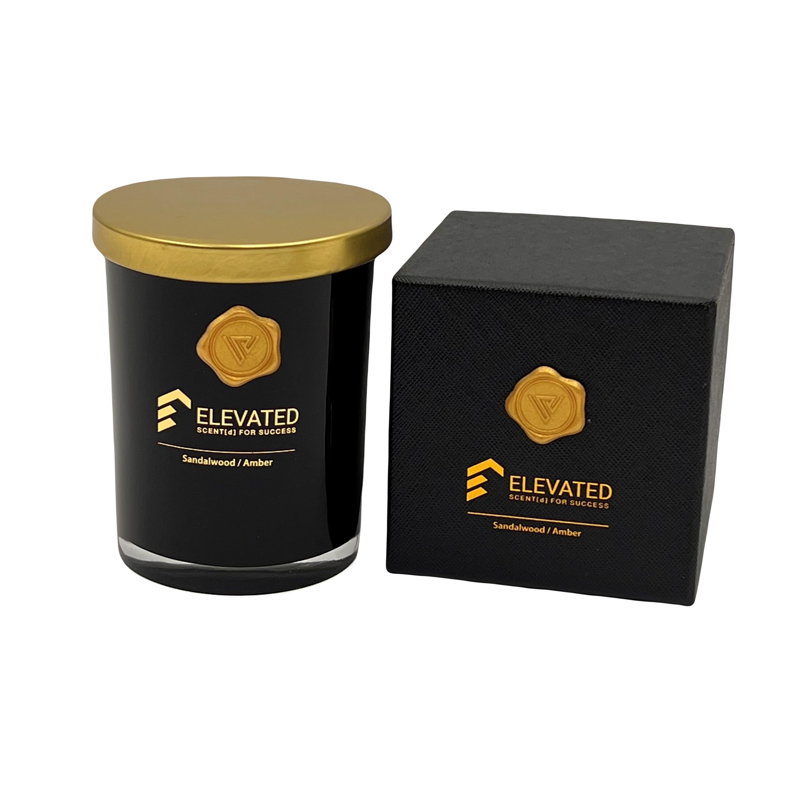 Elevated Scente[d] Amber & Sandalwood Candle | Soy Candles with Essential Oils | Glass Jar | 9.1oz Large | 70h Long Burning Time - Sandalwood and Amber Scented Candles for Home