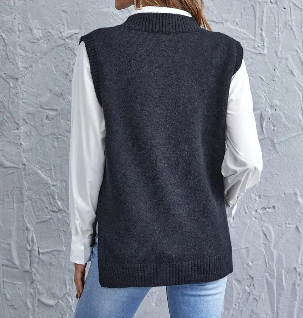 OZEO Maglioni Gilet,Gilet da Donna Semplice Verde Classico A Costine Spacco Laterale Lavorato A Maglia Fine Gilet Scollo A V Senza Maniche Tinta Unita Maglioni Gilet Canotte per Ragazze da Donna,S