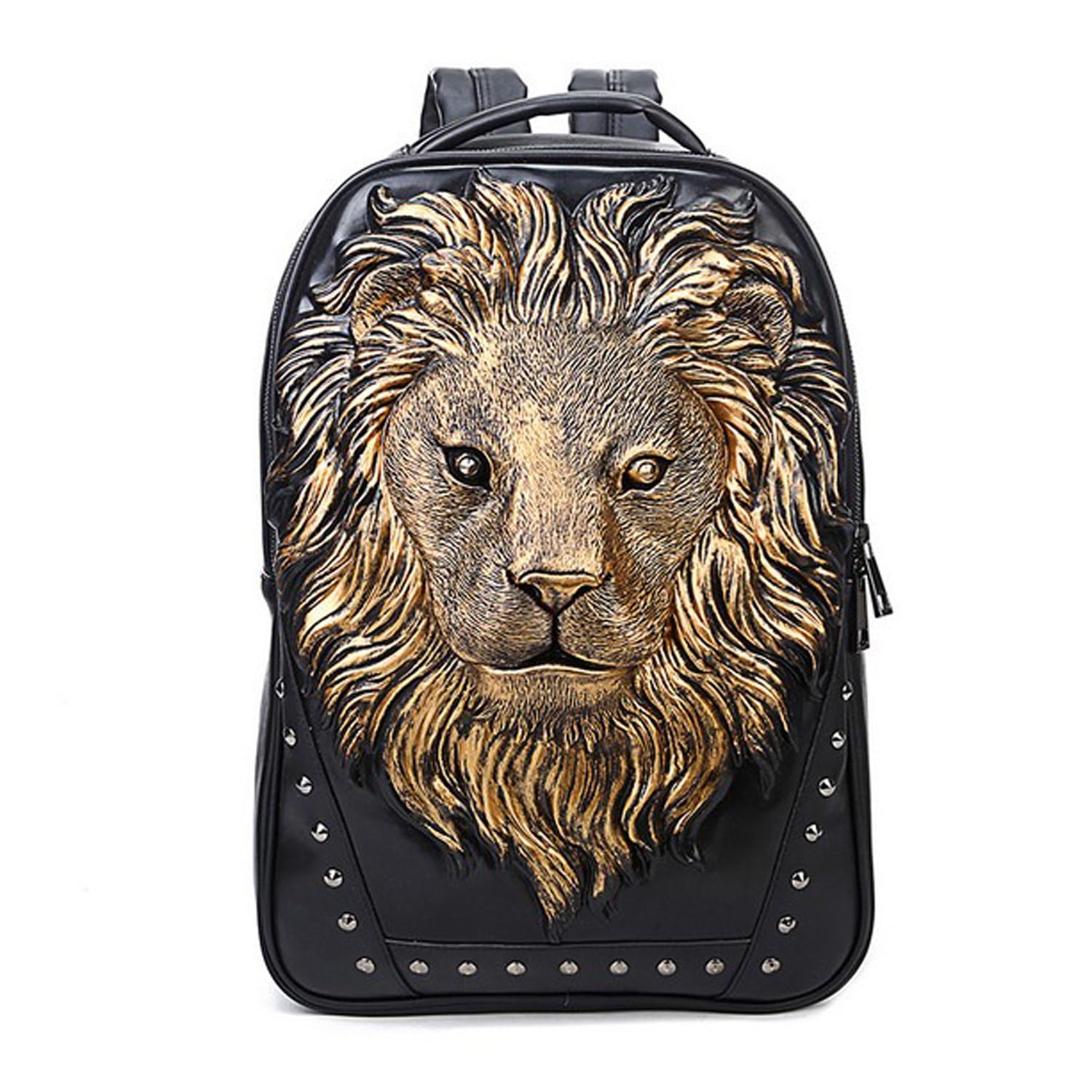 seamandseamand Personalized 3D Lion PU Leather Casual Laptop Backpack for Men Durable Travel Daypack