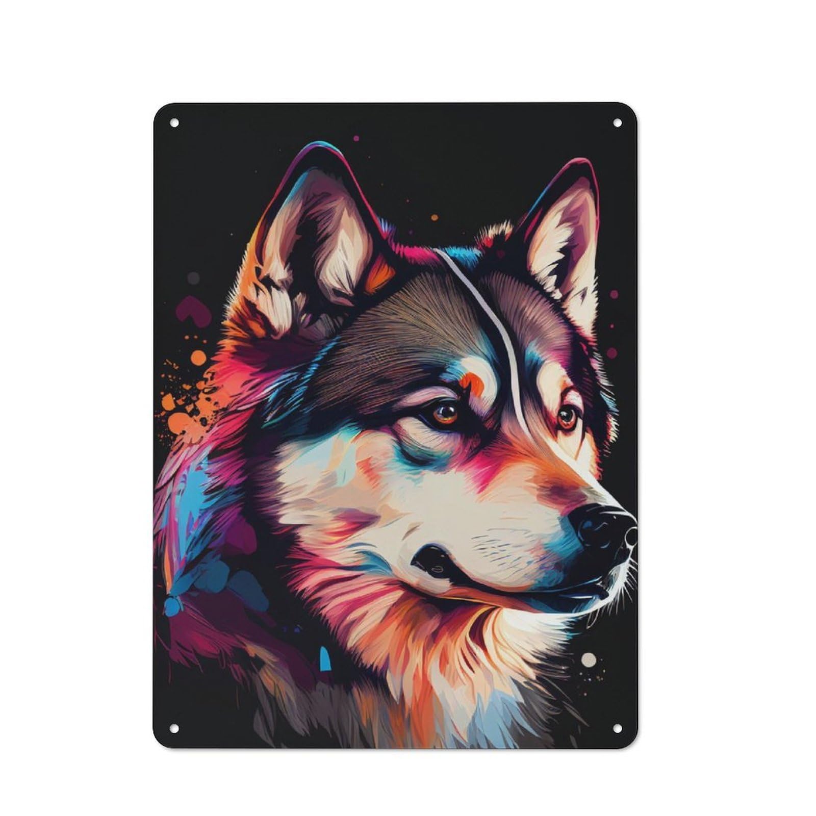 Junmoney Husky Colorful Retro Metal Plaque 40X30cm For Lounge Or Reading Corner, Winter Wall Decor For Reading Corner Decorators