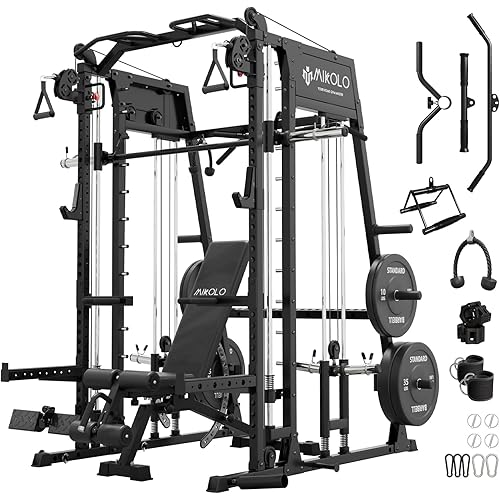 Mikolo M4 2.0 Smith Machine, All-in-One Power Cage with Independent Dual Pulley System, Multi-Function Home Gym Workout Cage for Cable Crossover