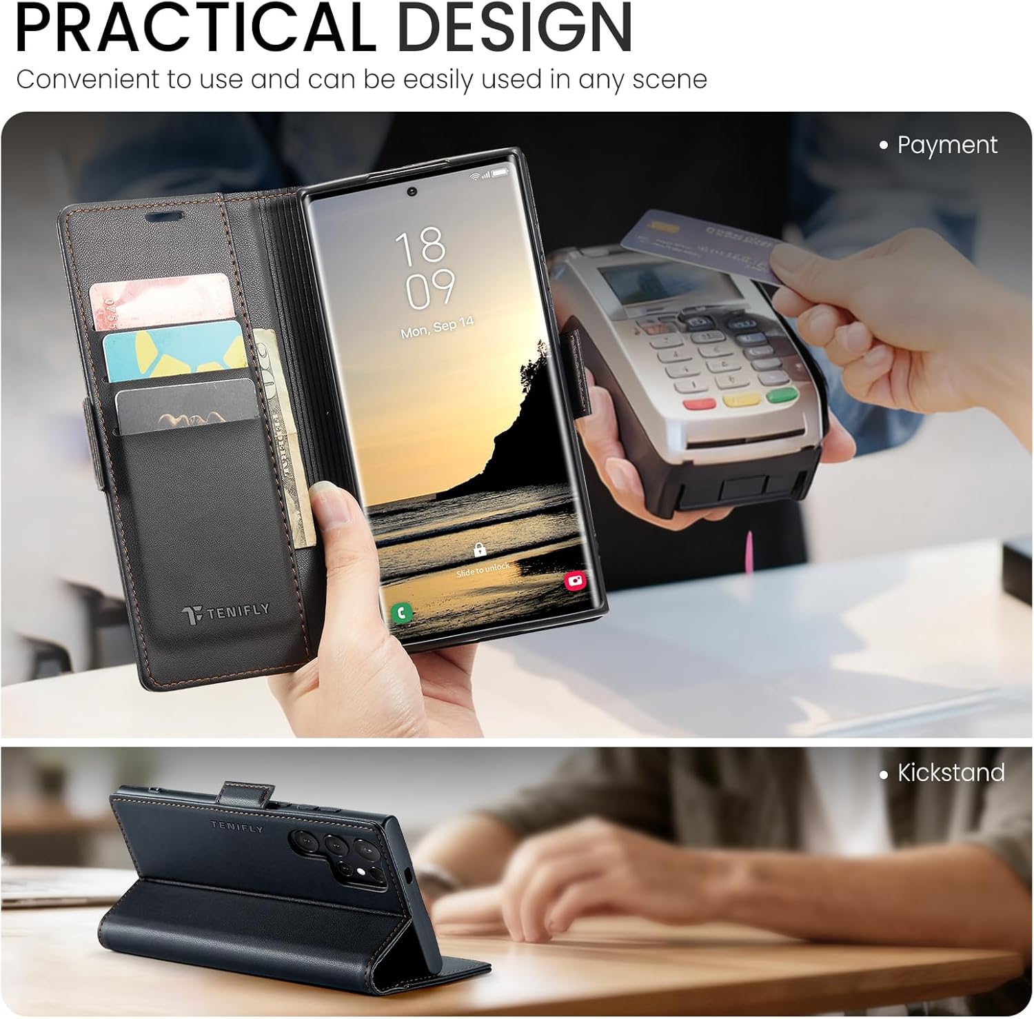 for Samsung Galaxy S25 Ultra Case Wallet with RFID Blocking Card Holder, PU Leather Kickstand Protective Flip Phone Cover Fit for Galaxy S25 Ultra 6.9", Black - Image 3