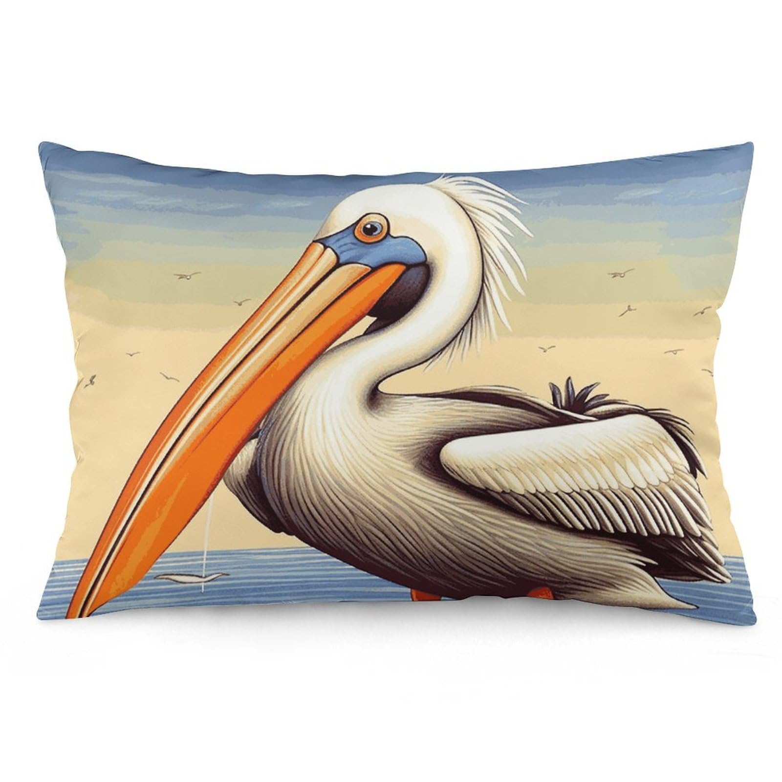 2 Pack Pillow Cases for Hair and Skin, Soft Breathable Pillow Case Covers with Hidden Zipper, Pelican Birds Pillowcase 12 "x20 Pillow Covers for Sleeping Gift
