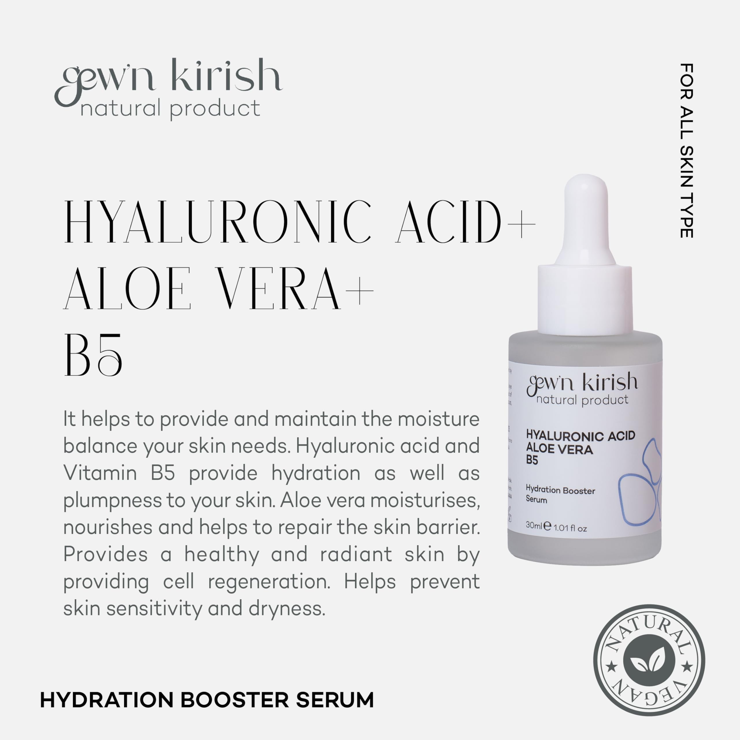 Hyaluron Serum Gesicht mit Vitamin B5 & Aloe Vera - Intensive Feuchtigkeit & Anti-Aging Gesichtspflege - Premium Hyaluron Serum hochdosiert für alle Hauttypen - Gesichtsserum Feuchtigkeit