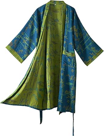 100% Cotton Gauze Ginkgo Leaf Kimono Robe – Loose Loungewear Bathrobe & Nightgown for Women