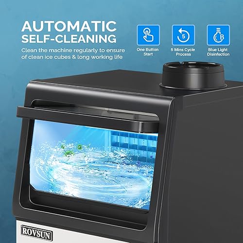 Miniatura 11 de ROVSUN Máquina comercial para hacer hielo de 110 libras/24 horas con 2 entradas de agua, máquina de hielo independiente con contenedor