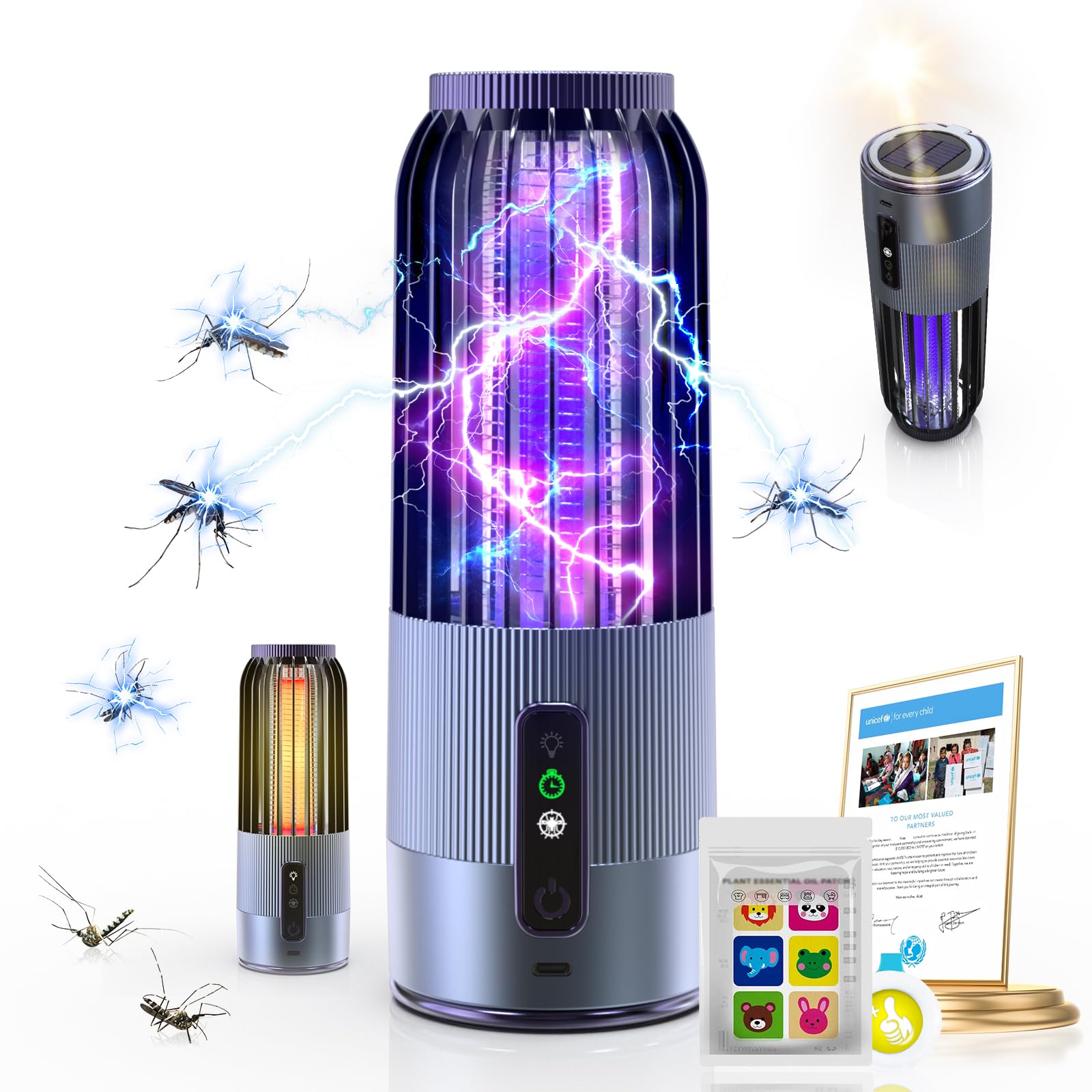 2026 NEW Electric Fly Zapper, Featuring US ATOM Technology – 4000V Grid, 3000mAh capacity, dual-mode power supply (USB/solar), Dual-Purpose Bug Zapper & Lighting Lamp for Indoor, Outdoors, and Camping