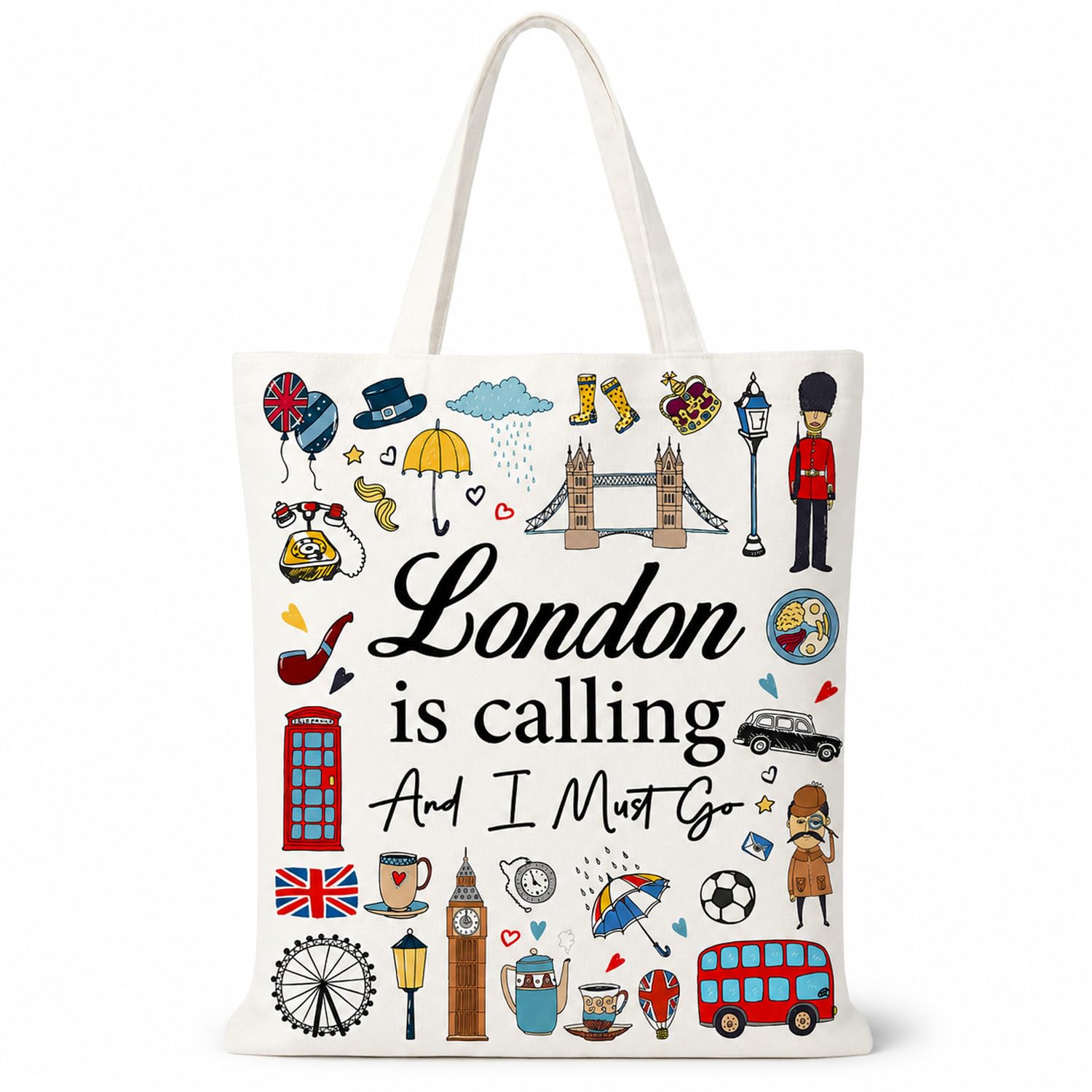 Nodrex London Tote Bag, London Souvenirs Gifts From UK, “London Is Calling Me” Canvas Tote Bag, Reusable Canvas Bag for Shopping Travel, London Gifts 13.4×15.0 Inches