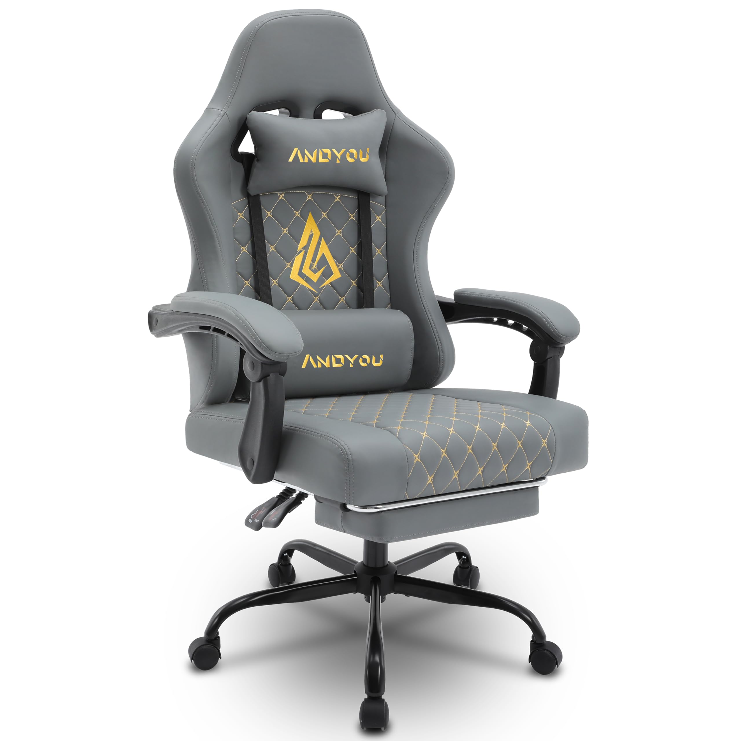 Andyou Silla Gaming Ergonómica Profesional con Soporte Lumbar - Silla Gamer para Adulto, Giratoria y Reclinable con Reposapiés Ajustable y Tela Transpirable, Soporte 150 kg para Oficina y PC