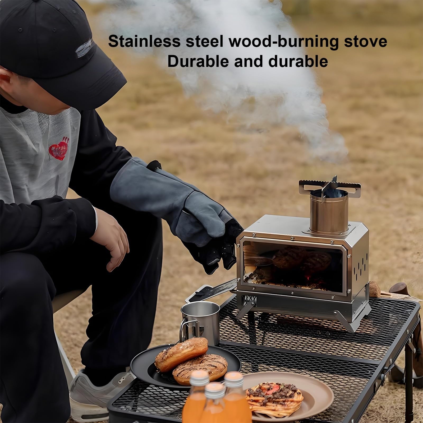Stufa a Legna Portatile In Acciaio Inox con Finestra Resistente al Calore Riscaldamento Efficiente, Borsa Per Il Trasporto, Stufas da Campeggio Outdoor