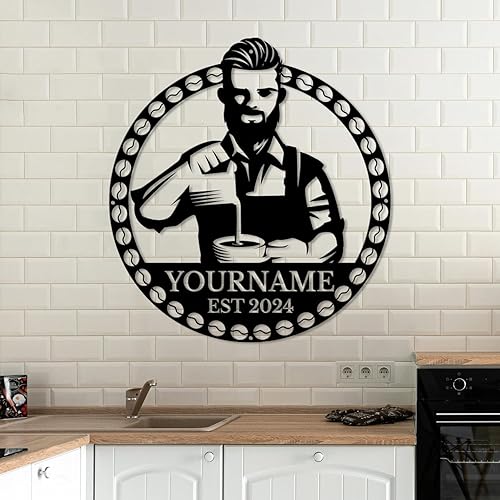 Miniatura 13 de Letreros de metal personalizados para barra de café – Arte de pared personalizado para cafeterías y negocios al aire libre (estilo H) Estilo H,Negro