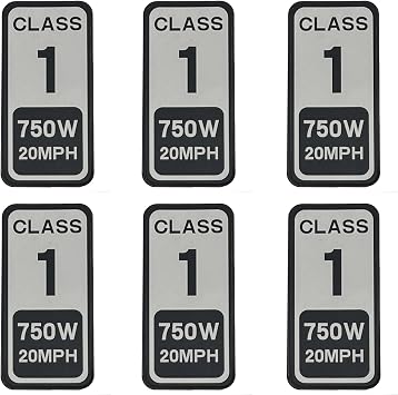 Class 1 Ebike Sticker 6 pcs 750W Vinyl Label for Electric Bike Classification - Contemporary Style, Water-Repellent, Outdoor Use